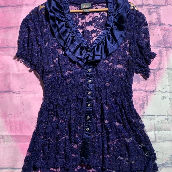 Dots, Royal Blue Semi Casual Top, XL - Picture 1 of 4